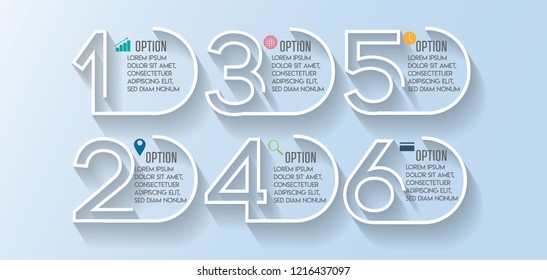 ilustración vectorial Plantilla de diseño infográfico con iconos y 6 opciones o pasos. Se puede utilizar para procesos, presentaciones, diseño, banner, gráfico de información.