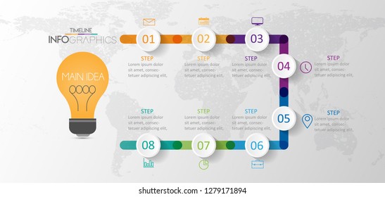 vector illustration Infographic design template with icons and 8 options or steps. Can be used for process,diagram,presentations, layout, banner,info graph.