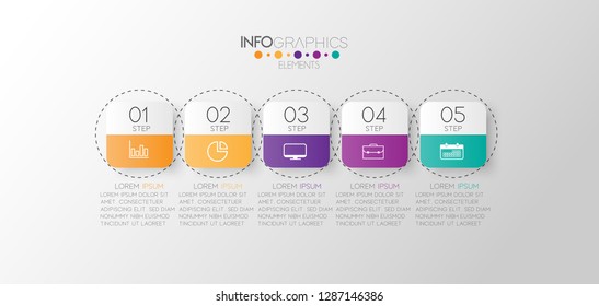 Vector Illustration Infographic Design Template With Icons And 5 Options Or Steps. Can Be Used For Process, Presentations, Layout, Banner,info Graph. 