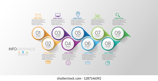vector illustration Infographic design template with icons and 9 options or steps. Can be used for process, presentations, layout, banner,info graph. 