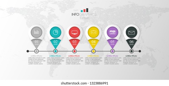 vector illustration Infographic design template with icons and 6 options or steps. Can be used for process, presentations, layout, banner,info graph. 
