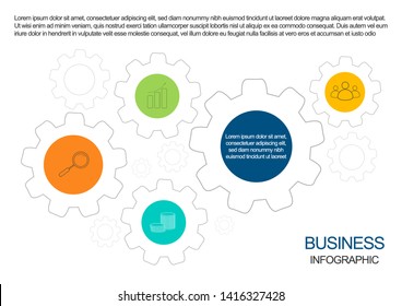 Vector Illustration of infographic design template with gear and icons. This illustration contains a transparency