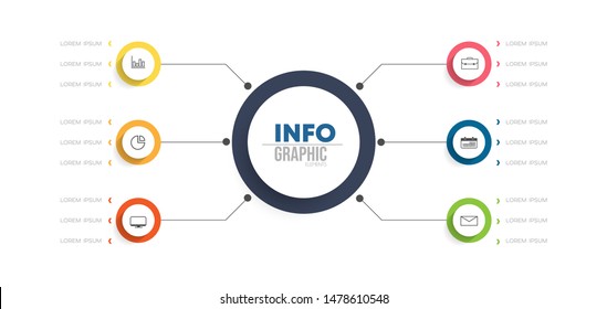 Vector Illustration Infographic Design Template With Icons And 6 Options Or Steps. Can Be Used For Process, Presentations, Layout, Banner,info Graph.