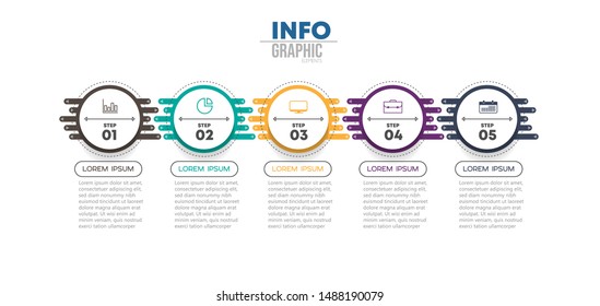 ilustración vectorial Plantilla de diseño infográfico con iconos y 5 opciones o pasos. Se puede utilizar para procesos, presentaciones, diseño, banner, gráfico de información.