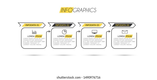 Vektorillustration Illustration Infografische Design Vorlage mit Symbolen und 4 Optionen oder Schritten. Kann für Prozess, Präsentationen, Layout, Banner, Infografik verwendet werden.