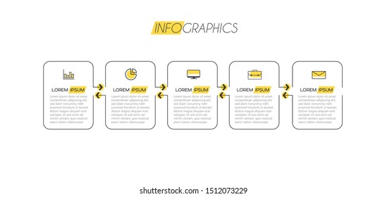 ilustración vectorial Plantilla de diseño infográfico con iconos y 5 opciones o pasos. Se puede utilizar para procesos, presentaciones, diseño, banner, gráfico de información.