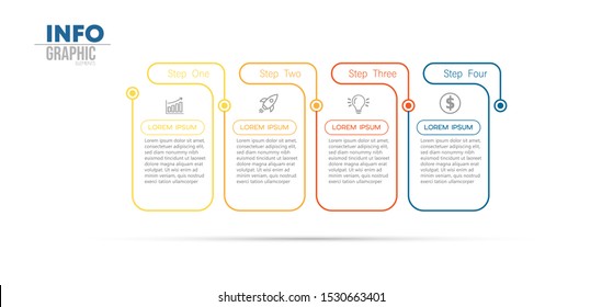 ilustración vectorial Plantilla de diseño infográfico con iconos y 4 opciones o pasos. Se puede utilizar para procesos, presentaciones, diseño, banner, gráfico de información.