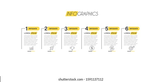 Vektorillustration Illustration Infografische Design Vorlage mit Symbolen und 6 Optionen oder Schritten. Kann für Prozess, Präsentationen, Layout, Banner, Infografik verwendet werden.