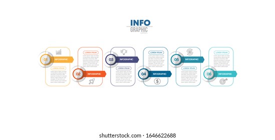 ilustración vectorial Plantilla de diseño infográfico con iconos y 6 opciones o pasos. Se puede utilizar para procesos, presentaciones, diseño, banner, gráfico de información.
