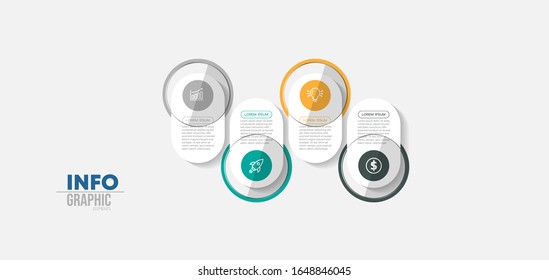 Vektorillustration Illustration Infografische Design Vorlage mit Symbolen und 4 Optionen oder Schritten. Kann für Prozess, Präsentationen, Layout, Banner, Infografik verwendet werden.