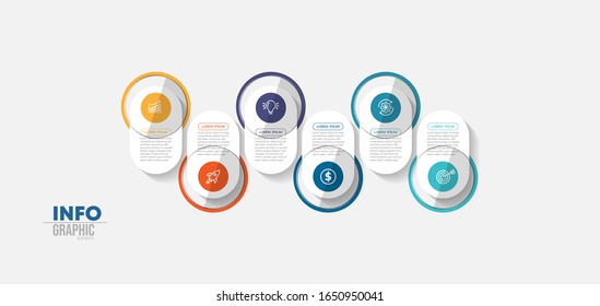 ilustración vectorial Plantilla de diseño infográfico con iconos y 6 opciones o pasos. Se puede utilizar para procesos, presentaciones, diseño, banner, gráfico de información.