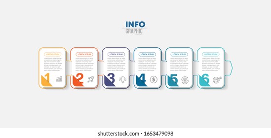 ilustración vectorial Plantilla de diseño infográfico con iconos y 6 opciones o pasos. Se puede utilizar para procesos, presentaciones, diseño, banner, gráfico de información.