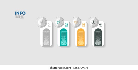 ilustración vectorial Plantilla de diseño infográfico con iconos y 4 opciones o pasos. Se puede utilizar para procesos, presentaciones, diseño, banner, gráfico de información.