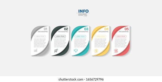 Vektorillustration Illustration Infografische Design Vorlage mit Symbolen und 5 Optionen oder Schritten. Kann für Prozess, Präsentationen, Layout, Banner, Infografik verwendet werden.