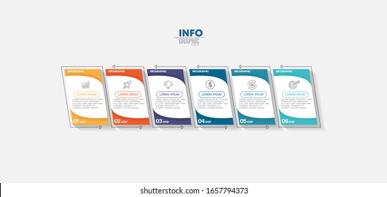 Vektorillustration Illustration Infografische Design Vorlage mit Symbolen und 6 Optionen oder Schritten. Kann für Prozess, Präsentationen, Layout, Banner, Infografik verwendet werden.