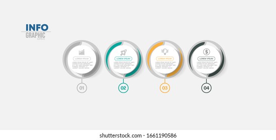ilustración vectorial Plantilla de diseño infográfico con iconos y 4 opciones o pasos. Se puede utilizar para procesos, presentaciones, diseño, banner, gráfico de información.