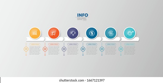 ilustración vectorial Plantilla de diseño infográfico con iconos y 6 opciones o pasos. Se puede utilizar para procesos, presentaciones, diseño, banner, gráfico de información.