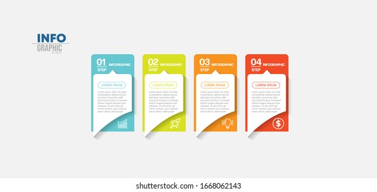 ilustración vectorial Plantilla de diseño infográfico con iconos y 4 opciones o pasos. Se puede utilizar para procesos, presentaciones, diseño, banner, gráfico de información.