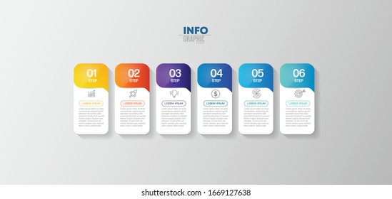 Vektorillustration Illustration Infografische Design Vorlage mit Symbolen und 6 Optionen oder Schritten. Kann für Prozess, Präsentationen, Layout, Banner, Infografik verwendet werden.