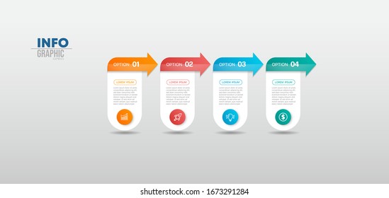 ilustración vectorial Plantilla de diseño infográfico con iconos y 4 opciones o pasos. Se puede utilizar para procesos, presentaciones, diseño, banner, gráfico de información.