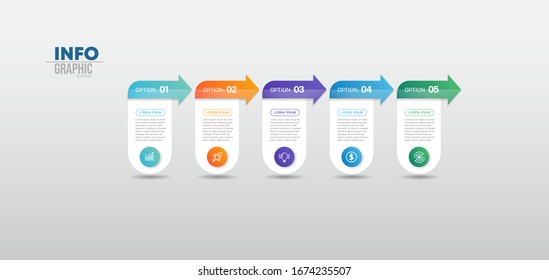 Vektorillustration Illustration Infografische Design Vorlage mit Symbolen und 5 Optionen oder Schritten. Kann für Prozess, Präsentationen, Layout, Banner, Infografik verwendet werden.