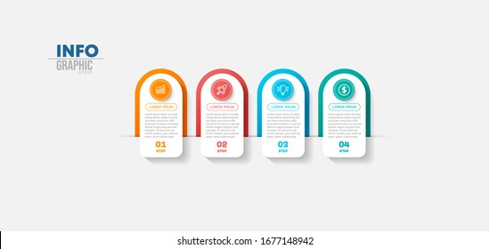ilustración vectorial Plantilla de diseño infográfico con iconos y 4 opciones o pasos. Se puede utilizar para procesos, presentaciones, diseño, banner, gráfico de información.