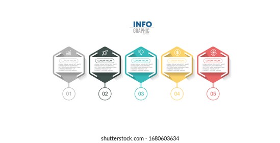 ilustración vectorial Plantilla de diseño infográfico con iconos y 5 opciones o pasos. Se puede utilizar para procesos, presentaciones, diseño, banner, gráfico de información.