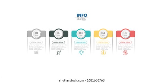 ilustración vectorial Plantilla de diseño infográfico con iconos y 5 opciones o pasos. Se puede utilizar para procesos, presentaciones, diseño, banner, gráfico de información.