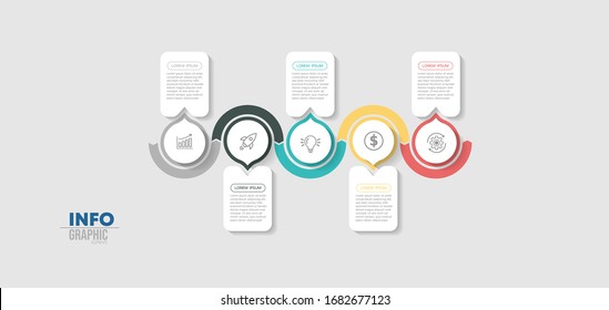 ilustración vectorial Plantilla de diseño infográfico con iconos y 5 opciones o pasos. Se puede utilizar para procesos, presentaciones, diseño, banner, gráfico de información.