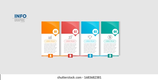 Vektorillustration Illustration Infografische Design Vorlage mit Symbolen und 4 Optionen oder Schritten. Kann für Prozess, Präsentationen, Layout, Banner, Infografik verwendet werden.