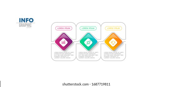 Vektorillustration Illustration Infografische Design Vorlage mit Symbolen und 3 Optionen oder Schritten. Kann für Prozess, Präsentationen, Layout, Banner, Infografik verwendet werden.