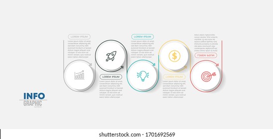 ilustración vectorial Plantilla de diseño infográfico con iconos y 5 opciones o pasos. Se puede utilizar para procesos, presentaciones, diseño, banner, gráfico de información.
