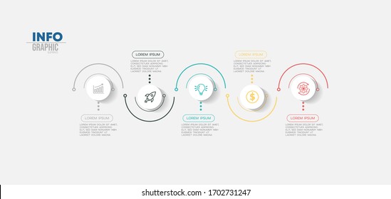 ilustración vectorial Plantilla de diseño infográfico con iconos y 5 opciones o pasos. Se puede utilizar para procesos, presentaciones, diseño, banner, gráfico de información.