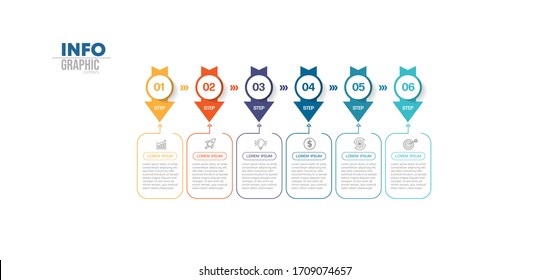 ilustración vectorial Plantilla de diseño infográfico con iconos y 6 opciones o pasos. Se puede utilizar para procesos, presentaciones, diseño, banner, gráfico de información.
