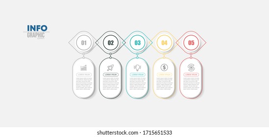 ilustración vectorial Plantilla de diseño infográfico con iconos y 5 opciones o pasos. Se puede utilizar para procesos, presentaciones, diseño, banner, gráfico de información.