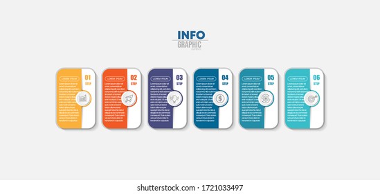 Vektorgrafik Infografische Design-Vorlage mit Symbolen und 6 Optionen oder Schritte. Kann für Prozess, Präsentationen, Layout, Banner, Infografik verwendet werden.