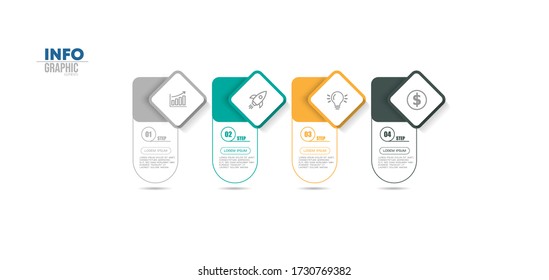 ilustración vectorial Plantilla de diseño infográfico con iconos y 4 opciones o pasos. Se puede usar para procesos, presentaciones, diseño, banner, gráfico de información.