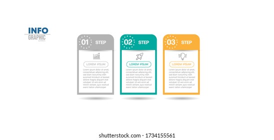 ilustración vectorial Plantilla de diseño infográfico con iconos y 3 opciones o pasos. Se puede usar para procesos, presentaciones, diseño, banner, gráfico de información.