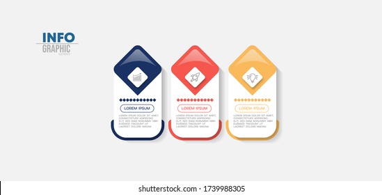 ilustración vectorial Plantilla de diseño infográfico con iconos y 3 opciones o pasos. Se puede usar para procesos, presentaciones, diseño, banner, gráfico de información.