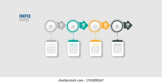 ilustración vectorial Plantilla de diseño infográfico con iconos y 4 opciones o pasos. Se puede usar para procesos, presentaciones, diseño, banner, gráfico de información.