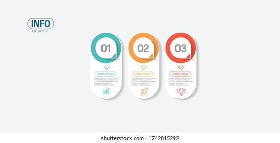 ilustración vectorial Plantilla de diseño infográfico con iconos y 3 opciones o pasos. Se puede usar para procesos, presentaciones, diseño, banner, gráfico de información.