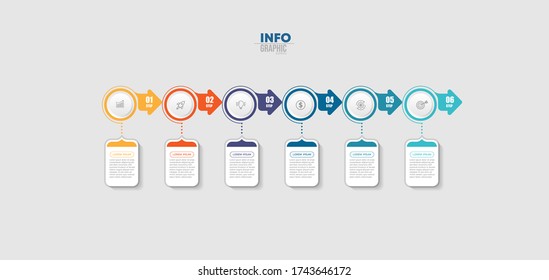 Vektorgrafik Infografische Vorlage mit Symbolen und 6 Optionen oder Schritten. Kann für Prozess, Präsentationen, Layout, Banner, Infografiken verwendet werden.