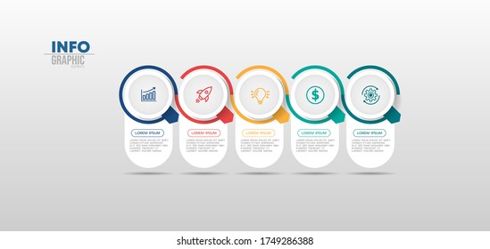 ilustración vectorial Plantilla de diseño infográfico con iconos y 5 opciones o pasos. Se puede usar para procesos, presentaciones, diseño, banner, gráfico de información.