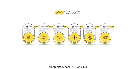 vector illustration Infographic design template with icons and 6 options or steps. Can be used for process, presentations, layout, banner,info graph.