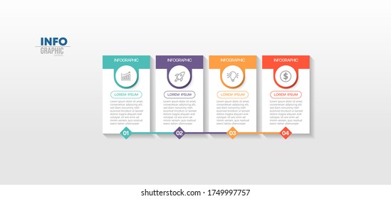 ilustración vectorial Plantilla de diseño infográfico con iconos y 4 opciones o pasos. Se puede usar para procesos, presentaciones, diseño, banner, gráfico de información.