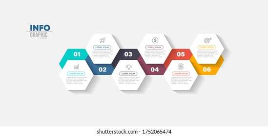 ilustración vectorial Plantilla de diseño infográfico con iconos y 6 opciones o pasos. Se puede usar para procesos, presentaciones, diseño, banner, gráfico de información.