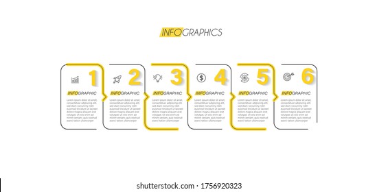 ilustración vectorial Plantilla de diseño infográfico con iconos y 6 opciones o pasos. Se puede usar para procesos, presentaciones, diseño, banner, gráfico de información.