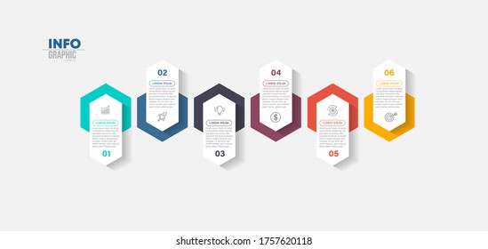 ilustración vectorial Plantilla de diseño infográfico con iconos y 6 opciones o pasos. Se puede usar para procesos, presentaciones, diseño, banner, gráfico de información.