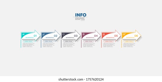 ilustración vectorial Plantilla de diseño infográfico con iconos y 6 opciones o pasos. Se puede usar para procesos, presentaciones, diseño, banner, gráfico de información.