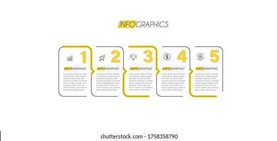 ilustración vectorial Plantilla de diseño infográfico con iconos y 5 opciones o pasos. Se puede usar para procesos, presentaciones, diseño, banner, gráfico de información.